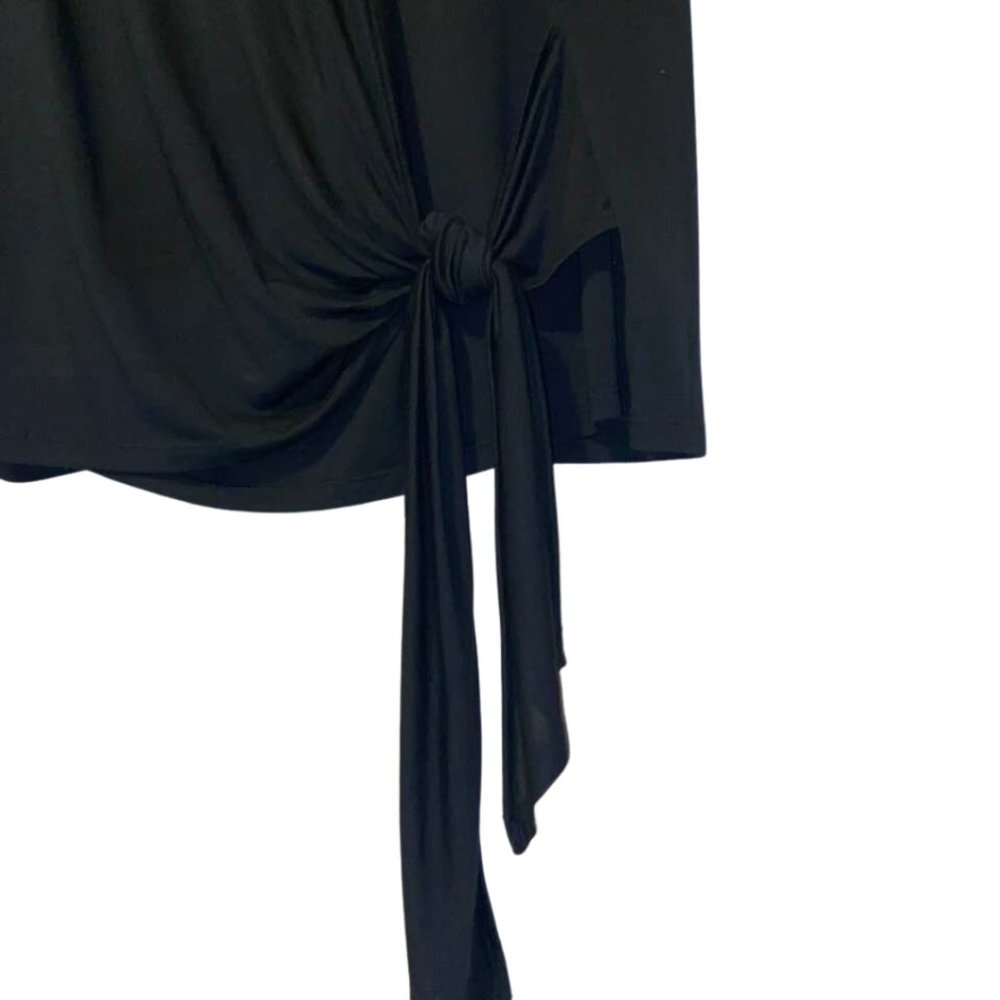 A New Day V-Neck Black Tie Wrap Crossover Short Sleeve Shirt - Picture 3 of 9